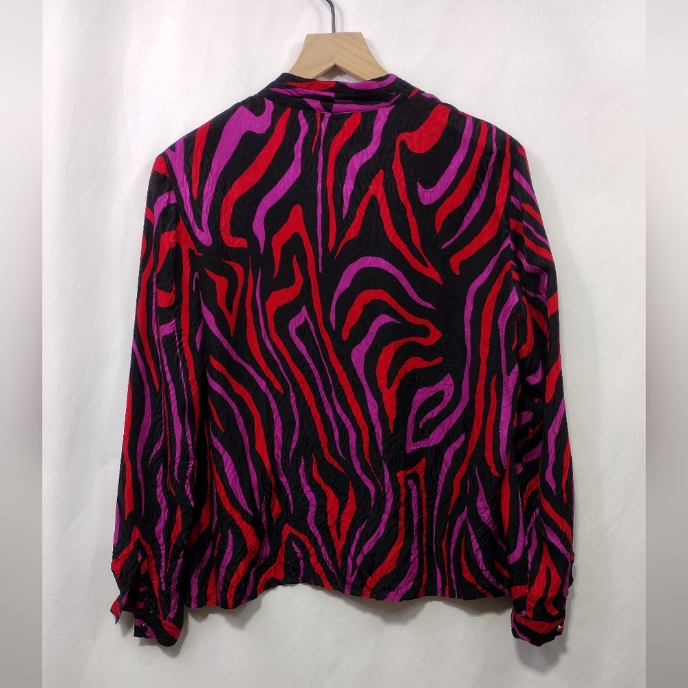 Vintage Jacqueline Ferrar 100% Silk Animal Print Button Shirt Womens 12P Purple - Picture 5 of 7